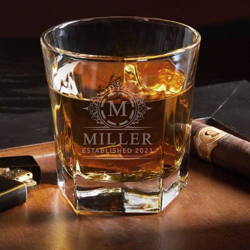 Elegant Hamilton Etched 12 Oz. Whiskey Glass