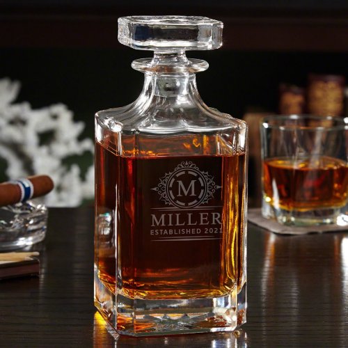 Elegant Hamilton Etched Carson Whiskey Decanter