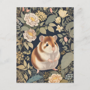 Elegant Hamster William Morris Inspired Floral Postcard