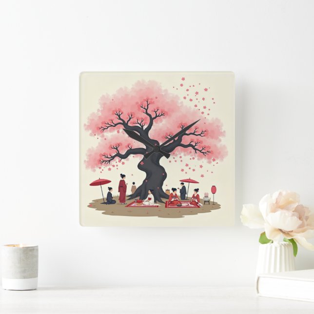 Elegant Hanami Cherry Blossom Wall Clock (Home)