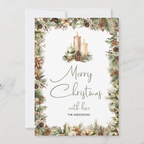 Elegant hand drawing font with earthy colors holly holiday card