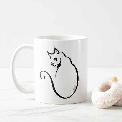 Elegant Hand Drawn 5 Lines Cat Double Sided Mug