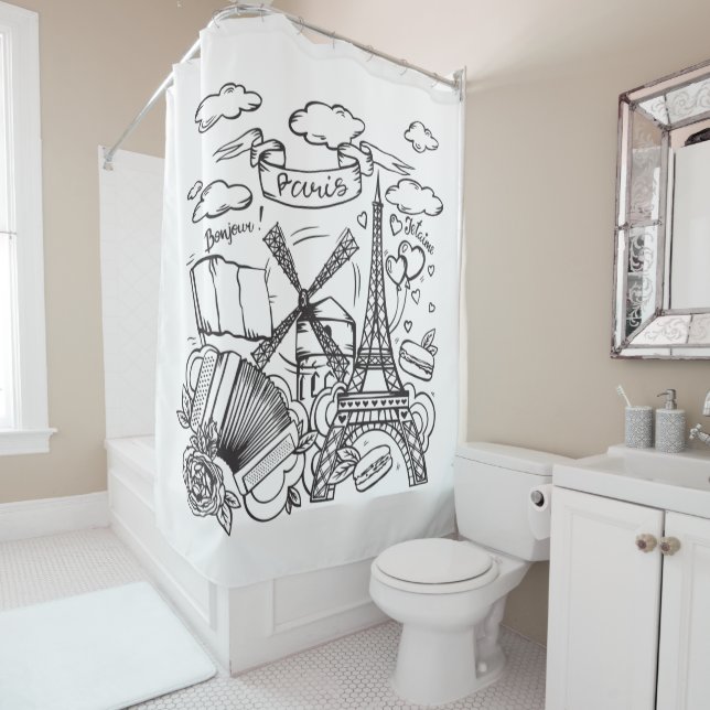 Elegant hand drawn art work of Eiffel Tower Paris  Shower Curtain (In Situ)