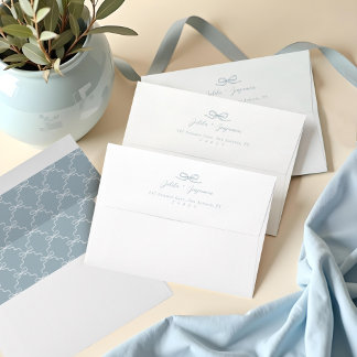Elegant Hand Drawn Blue Bow & Ribbon Wedding Envelope