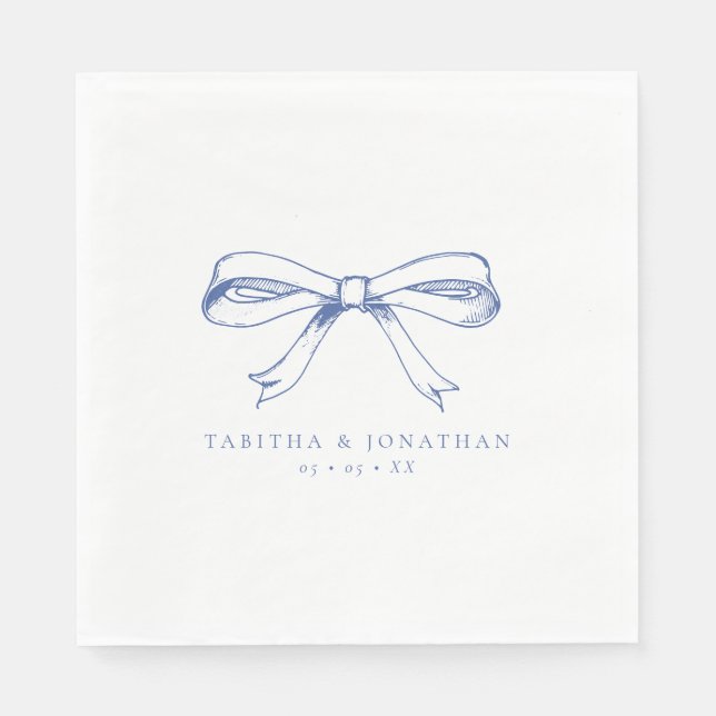 Elegant Hand Drawn Blue Bow Wedding Napkins (Front)