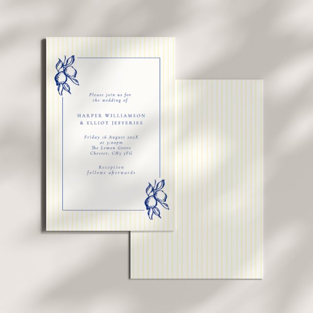 Elegant Hand Drawn Blue Lemons Wedding Invitation (Creator Uploaded)