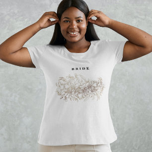Elegant Hand Drawn Botanical Bridal Party Bride T-Shirt