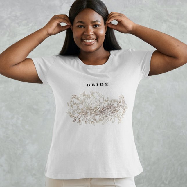 Elegant Hand Drawn Botanical Bridal Party Bride T-Shirt (Creator Uploaded)