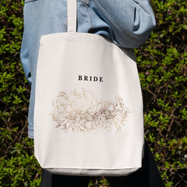 Elegant Hand Drawn Botanical Bridal Party Bride Tote Bag (Creator Uploaded)