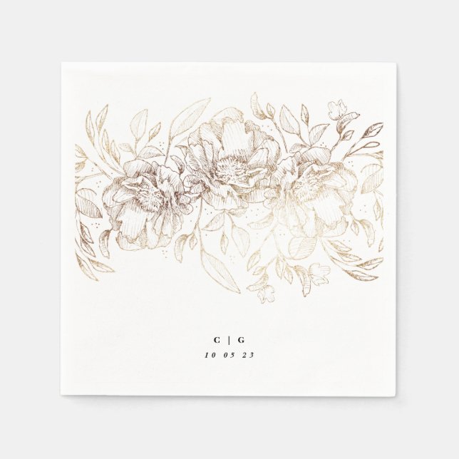 Elegant Hand Drawn Botanical Foil Monogram Wedding Napkins (Front)