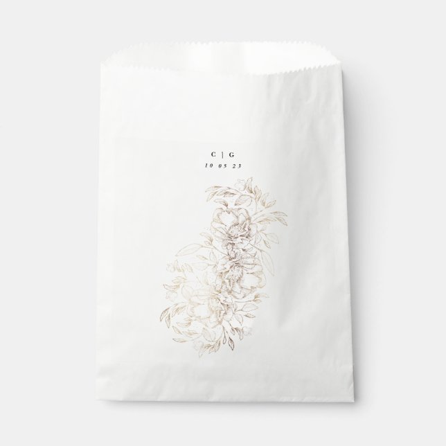 Elegant Hand Drawn Botanical Monogram Wedding Favor Bag (Front)