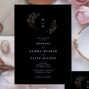 Elegant Hand Drawn Botanical Monogram Wedding Invitation
