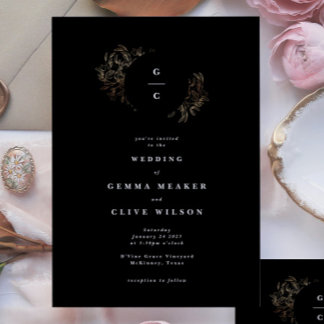 Elegant Hand Drawn Botanical Monogram Wedding Invitation