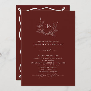 Elegant Hand Drawn Botanical Monogram Wedding Invitation
