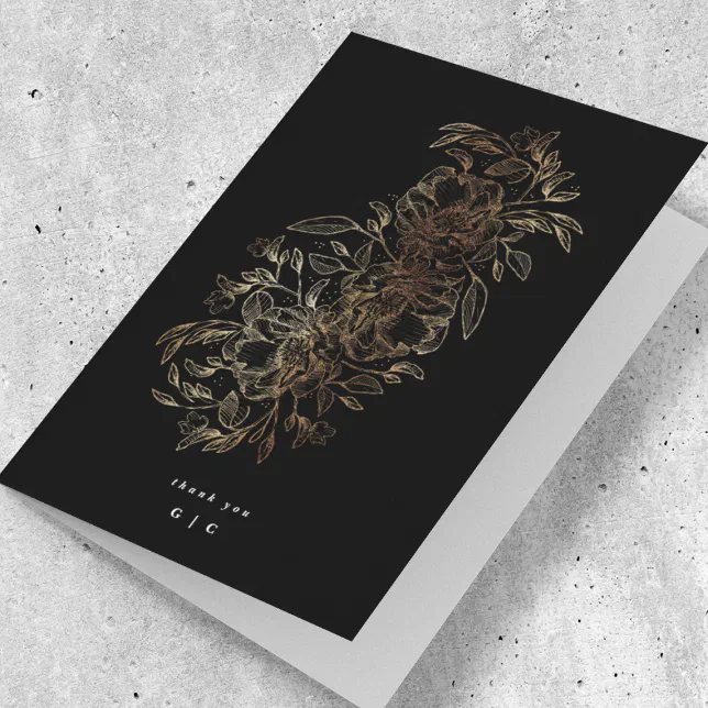Elegant Hand Drawn Botanical Monogram Wedding Thank You Card | Zazzle