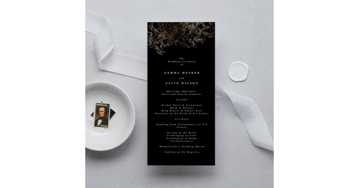 Elegant Hand Drawn Botanical Wedding Ceremony Program | Zazzle