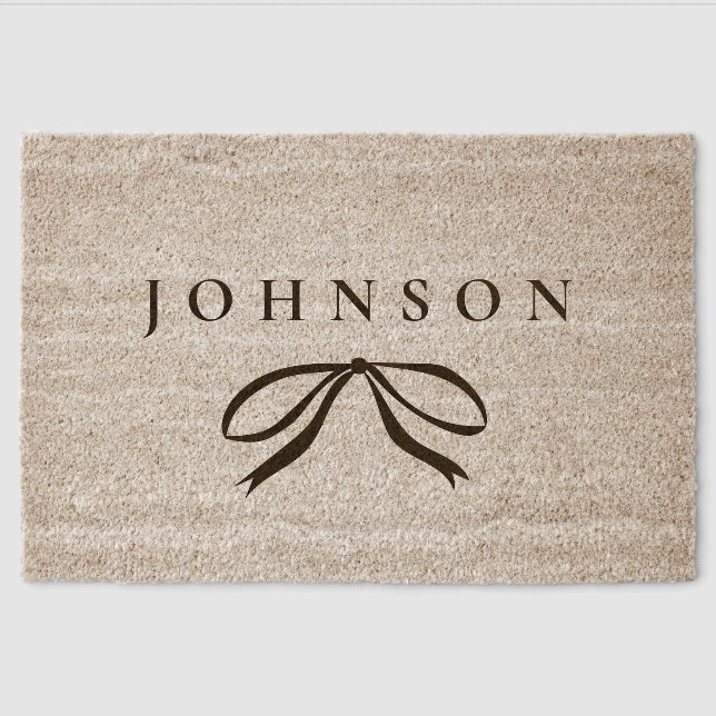Elegant Hand Drawn Bow Christmas Holiday Fiber Doormat (Front)