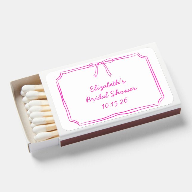 Elegant Hand Drawn Bow Personalized Bridal Shower  Matchboxes (Front Open)
