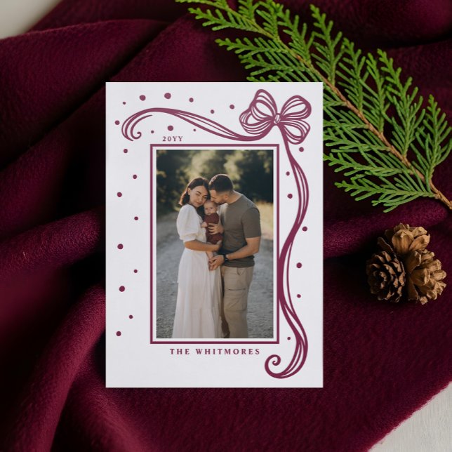 Elegant Hand Drawn Bow & Ribbon Frame Christmas  Letterpress Photo Cards (Elegant Hand Drawn Bow & Ribbon Frame Christmas Letterpress Photo Cards)
