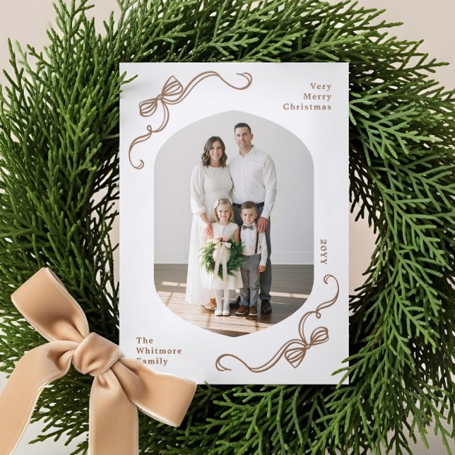 Elegant Hand Drawn Bow & Ribbon Photo Christmas Letterpress Photo Cards (Elegant Hand Drawn Bow & Ribbon Photo Christmas Letterpress Photo Cards)