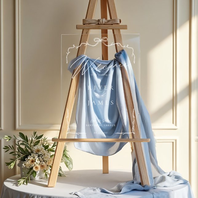 Elegant Hand Drawn Bow & Ribbon Wedding Welcome Acrylic Sign (Elegant Hand Drawn Bow & Ribbon Wedding Welcome Acrylic Sign)