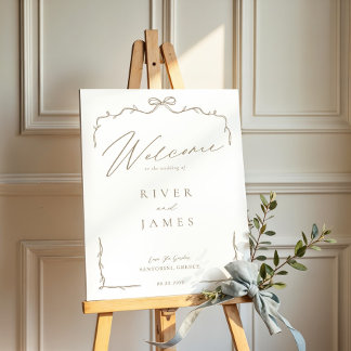 Elegant Hand Drawn Bow & Ribbon Wedding Welcome Foam Board
