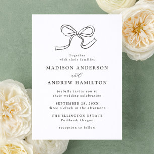 Elegant Hand-Drawn Bow Wedding Letterpress Invitation