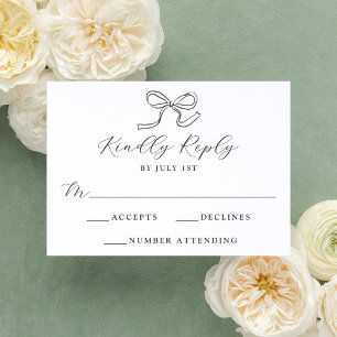Elegant Hand-Drawn Bow Wedding Letterpress RSVP Cards