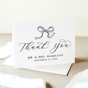 Elegant Hand-Drawn Bow Wedding Letterpress Thank You Card