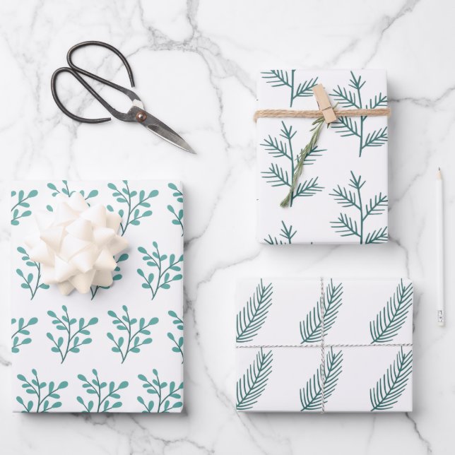 Elegant Hand-drawn Branches Christmas  Wrapping Paper Sheets (Front)