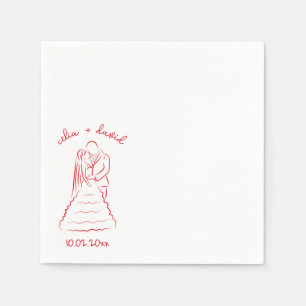 Elegant Hand Drawn Bride and Groom wadding Napkins