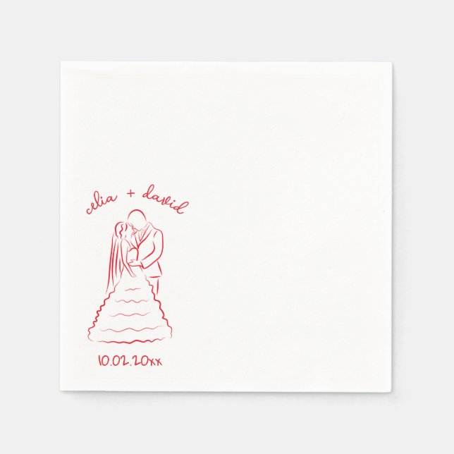 Elegant Hand Drawn Bride and Groom wadding Napkins (Front)