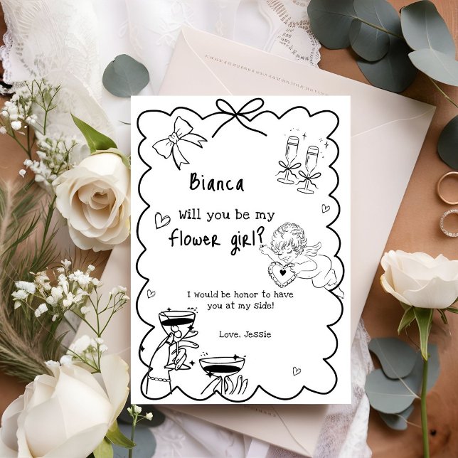  Elegant Hand Drawn Bridesmaid Proposal Card (Creator Uploaded)
