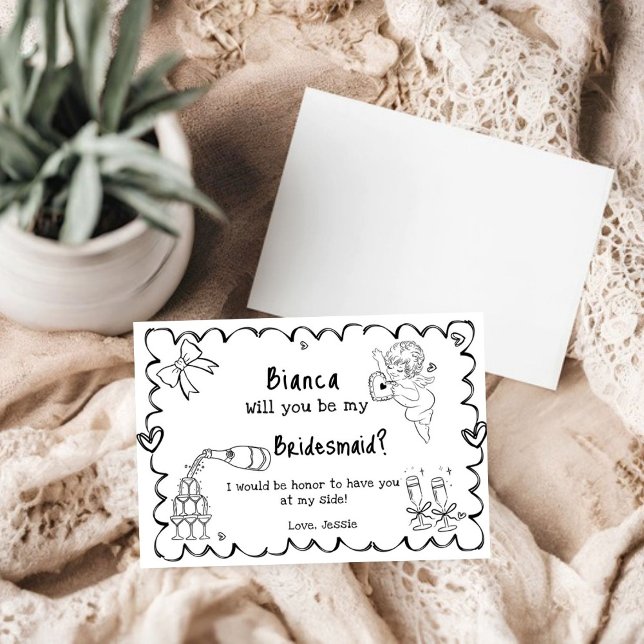  Elegant Hand Drawn Bridesmaid Proposal Card (Creator Uploaded)