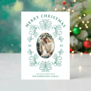 Elegant Hand Drawn Christmas Frame Holiday Letterpress Photo Cards