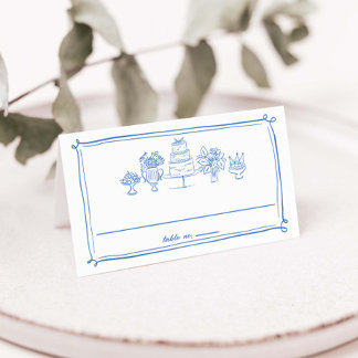 Elegant Hand Drawn Doodles Scribbles Lines Wedding Place Card
