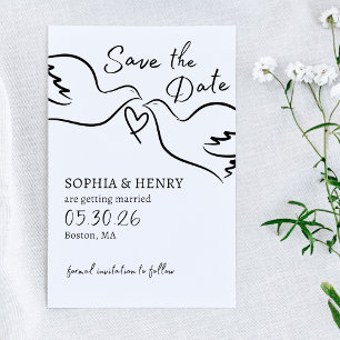 Elegant Hand Drawn Doves Chic Minimalist Wedding Save The Date