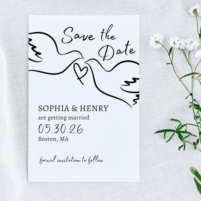Elegant Hand Drawn Doves Chic Minimalist Wedding Save The Date (Creator Uploaded)