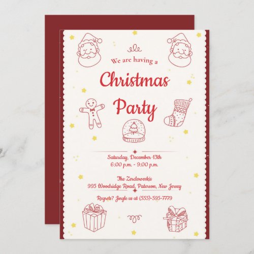 Elegant Hand_drawn Elements Christmas Party Invitation