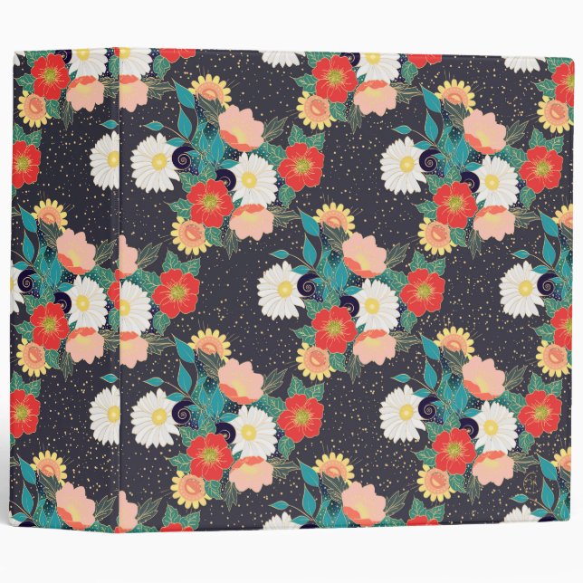 Elegant hand drawn floral and confetti design 3 ring binder (Front/Spine)