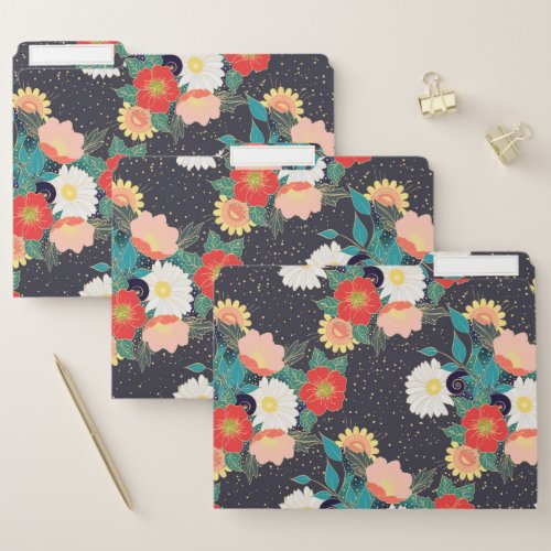 Elegant hand drawn floral and confetti design file folder