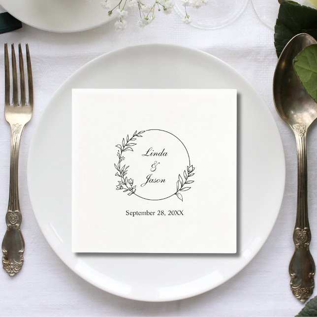 Elegant Hand Drawn Floral Botanical Custom Wedding Napkins (Creator Uploaded)