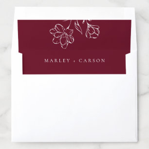 Elegant Hand Drawn Floral Burgundy Wedding Envelope Liner