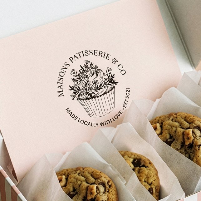 Elegant Hand Drawn Floral Cupcake Bakery Business  Rubber Stamp (Elegant Hand Drawn Floral Cupcake Bakery Business Rubber Stamp)