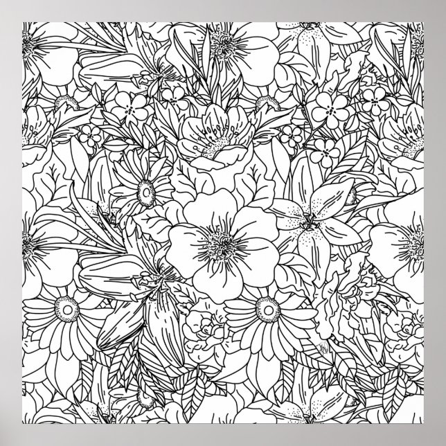 Elegant Hand drawn floral doodles design Poster (Front)