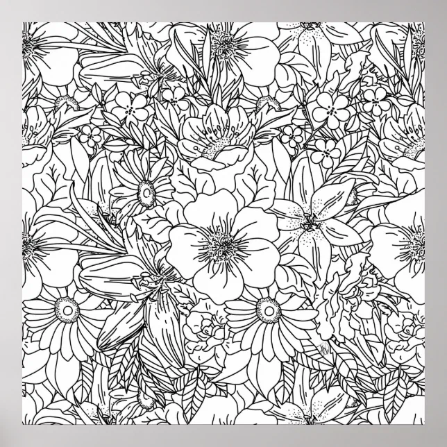 Elegant Hand drawn floral doodles design Poster | Zazzle