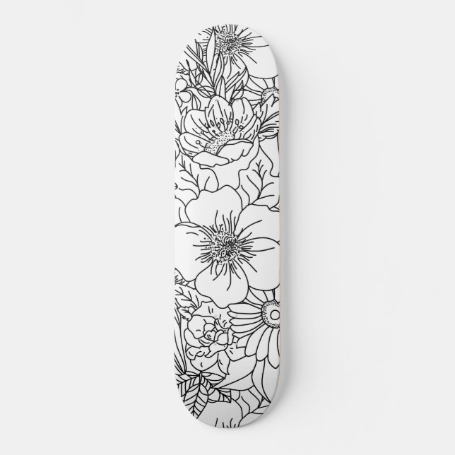 Elegant Hand drawn floral doodles design Skateboard Deck (Front)