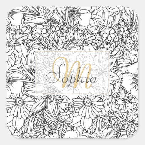 Elegant Hand drawn floral doodles design Square Sticker