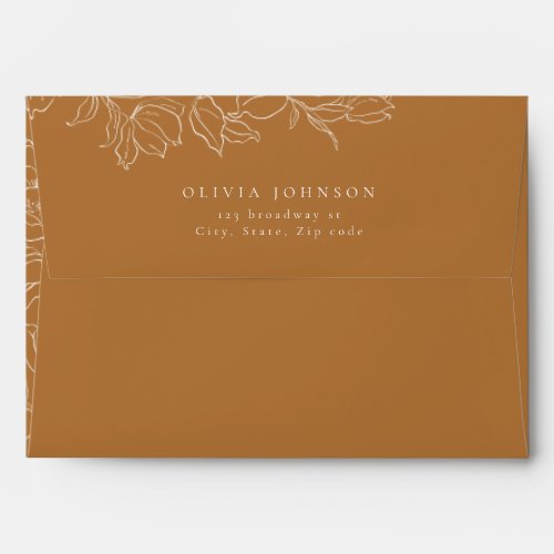 Elegant hand drawn floral golden fall wedding envelope