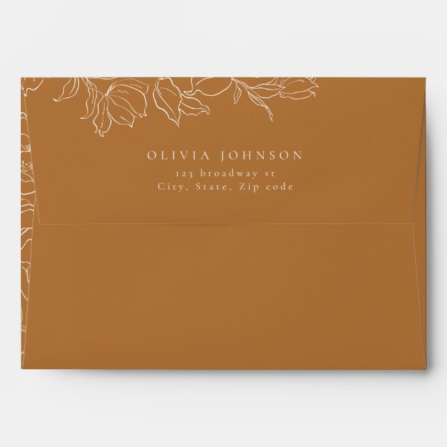 Elegant hand drawn floral golden fall wedding envelope (Back (Top Flap))